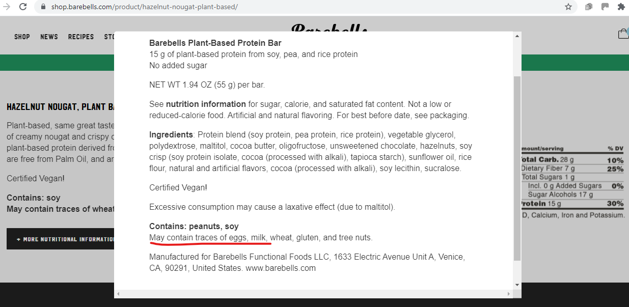 Is Barebells protein bars vegan?