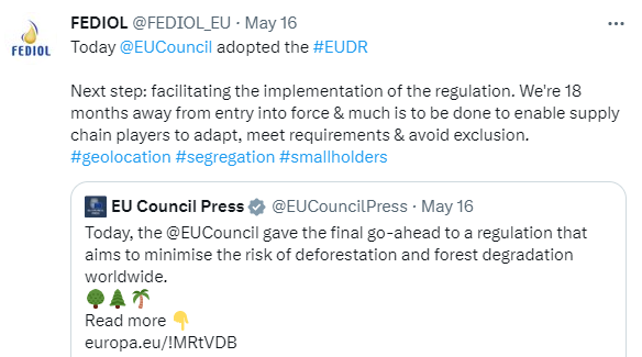 Fediol palm oil smallholders exclusion geolocation